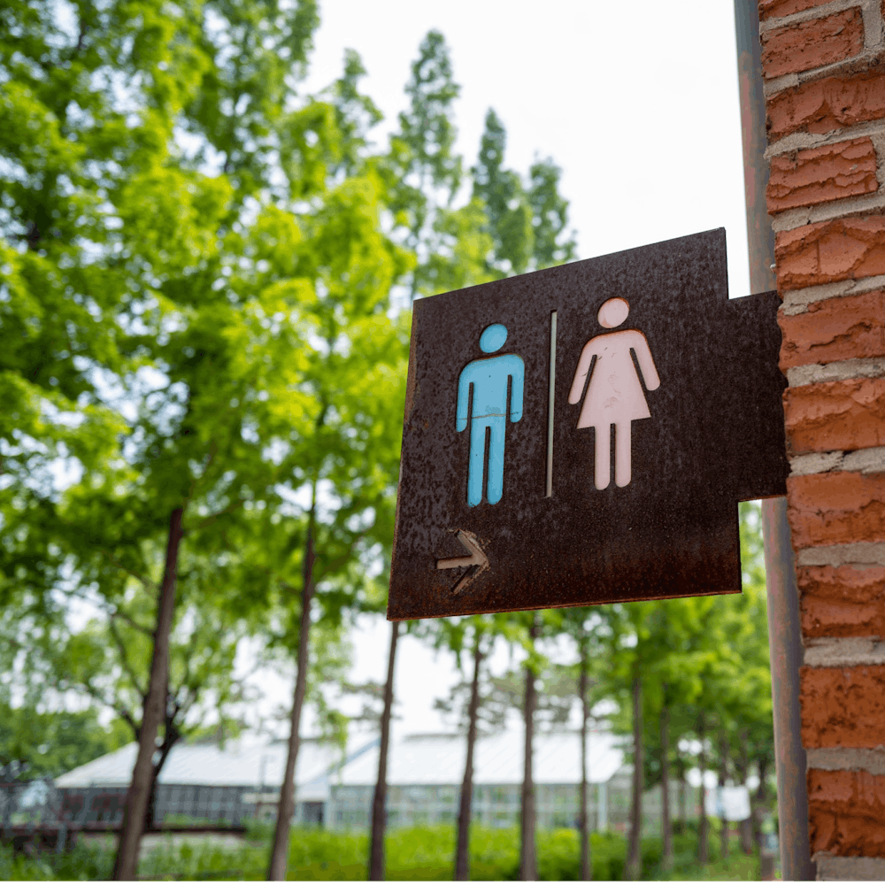 Outdoor restroom sign